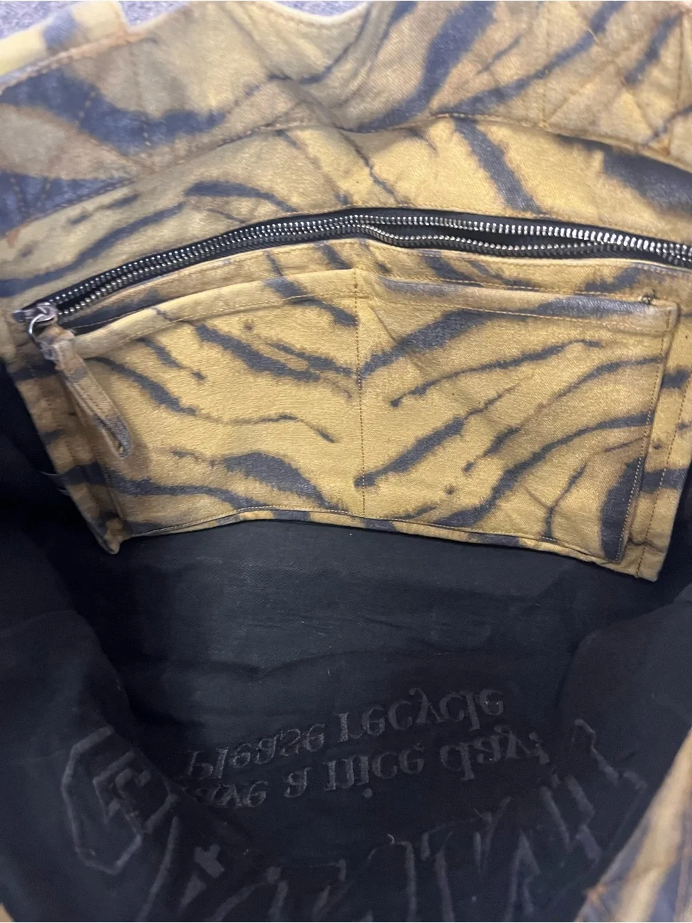 Ganni Mustard and Black Tiger Stripe Canvas Tote